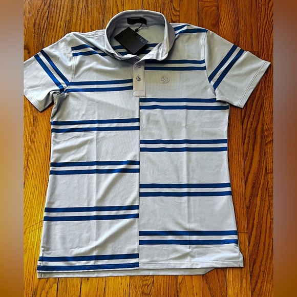 NEW G/FORE Mens Striped Offset Golf Polo Shirt Size Small Blue Short Sleeve - Picture 2 of 10
